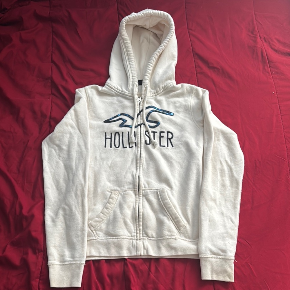 Hollister Cream Hoodie with Blue Logo